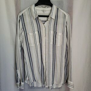 Lucky Brand Shirt Striped Long Sleeve Button Up Lagenlook boho Womens Size M